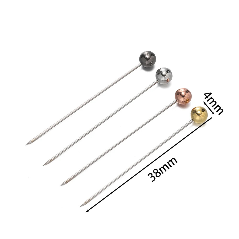 100Pcs/Box Stainless Steel round Pearl Head Needles Stitch Straight Push Sewing