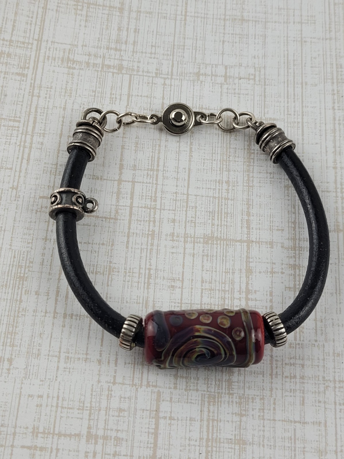 Ceramic Bead Leather Cord Bracelet Unisex Boho Adjustable Size Red Black