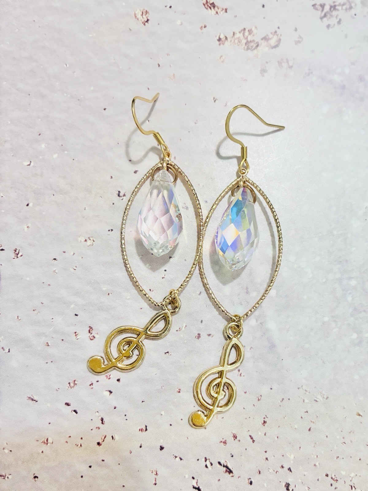 Treble Cliff, Music, Earrings, Crystal Drop, Charm, High Quality, Musician