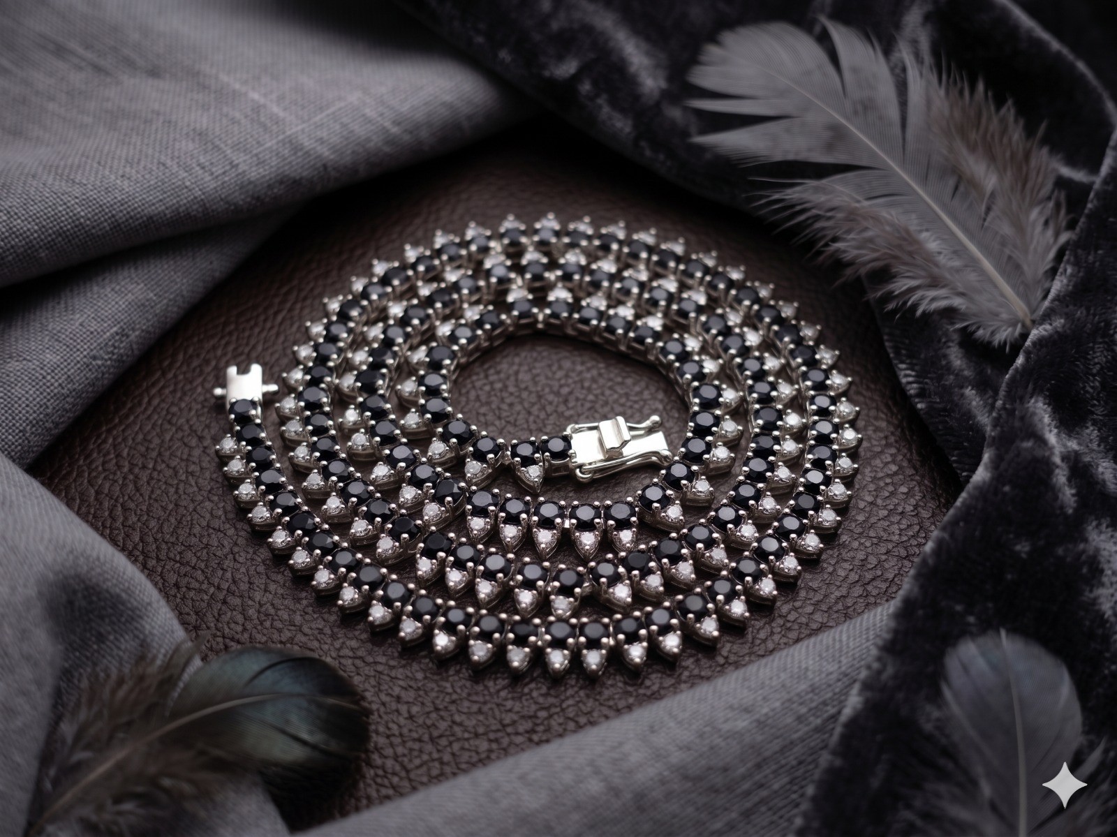 Natural Black sapphire & Moissanite Necklace For Women In 925 Sterling Silver