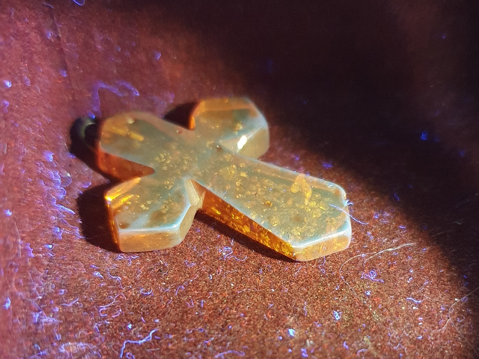 Artisan Amber Composite Silver Tone Cross Christian Religious Faith Pendant