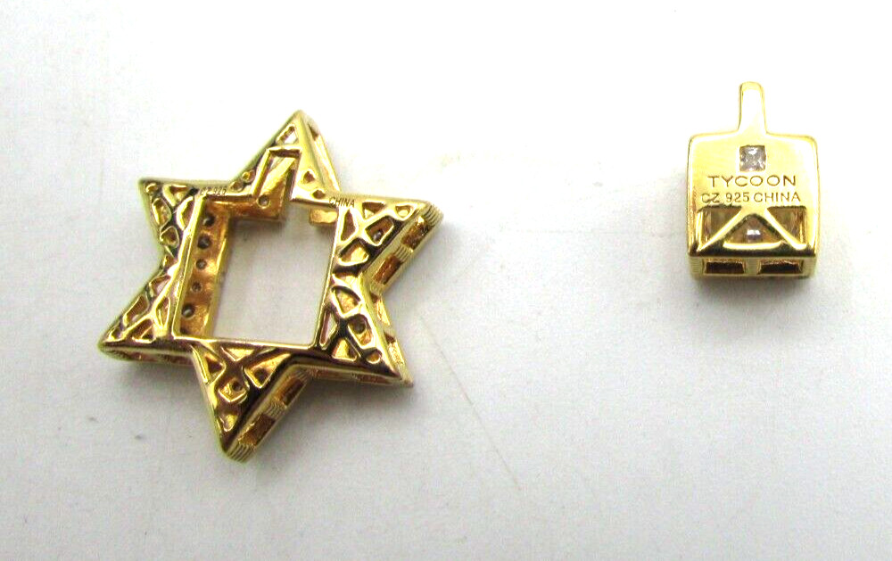 GOLD OVER STERLING 925 CZ STAR OF DAVID AND CUBE .75″ PENDANT LOT OF 2 NWOT JB13