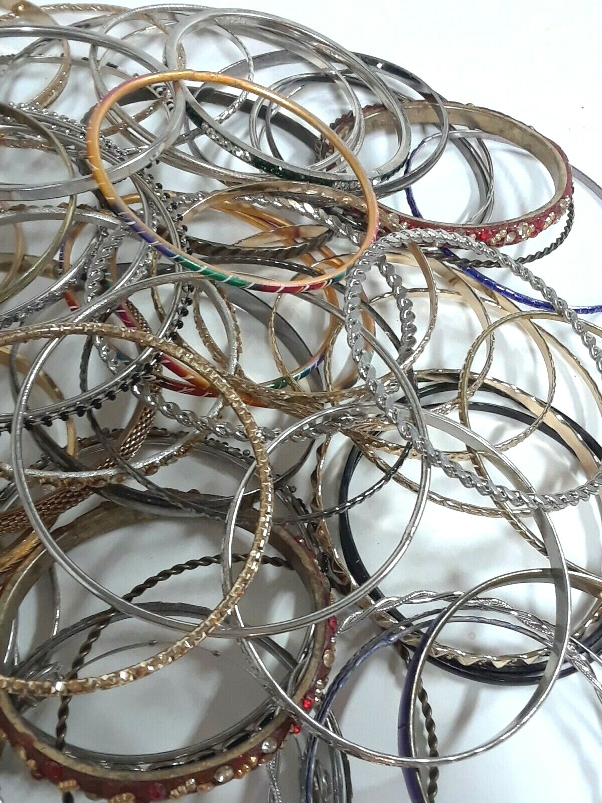 Bangle Bracelets. goldtone, silvertone, enamel, stones. Large lot. Adult size