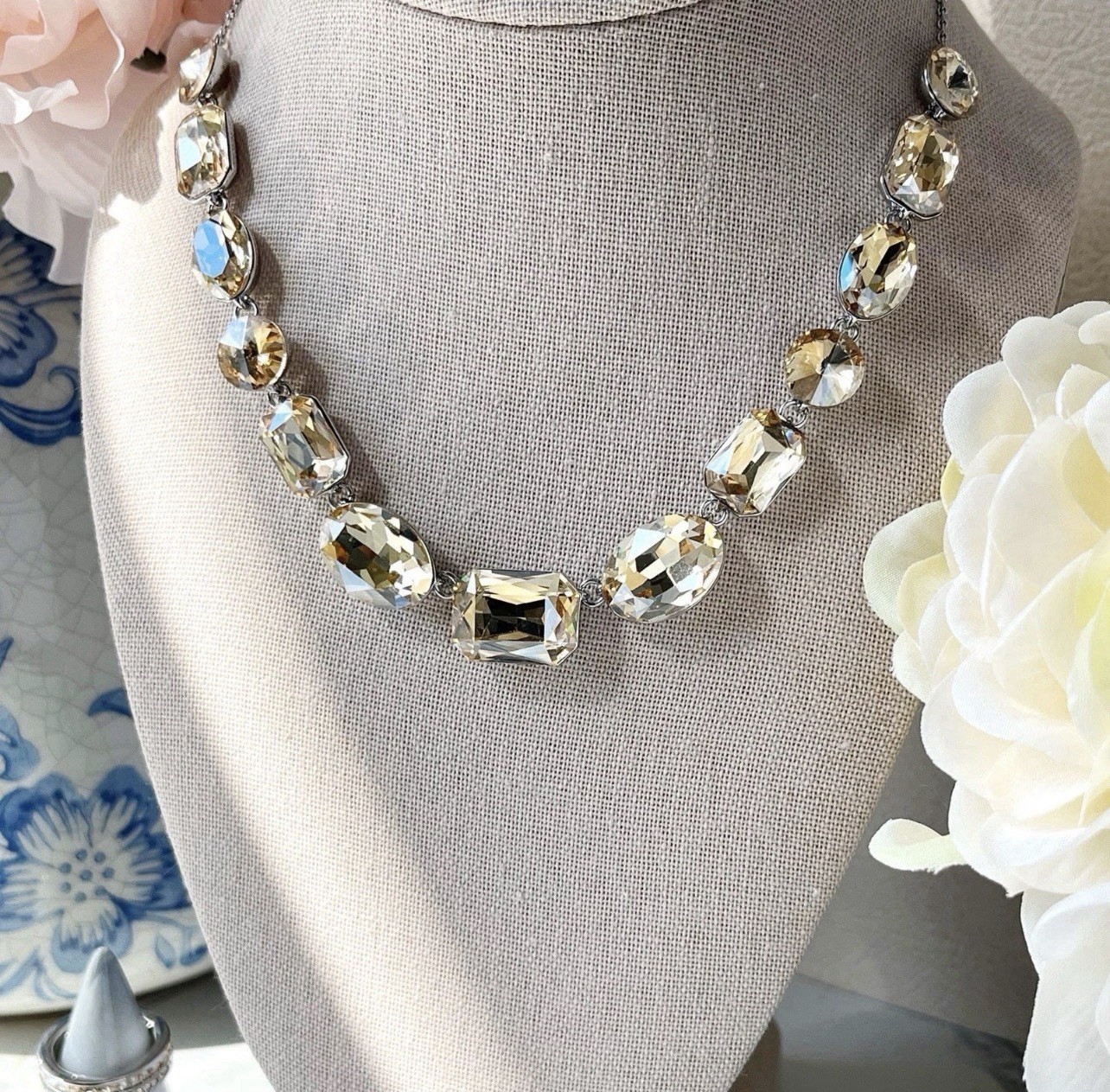 Park Lane BUBBLY Champagne Multi shaped CZ Silver Tennis Necklace Retired BNWT