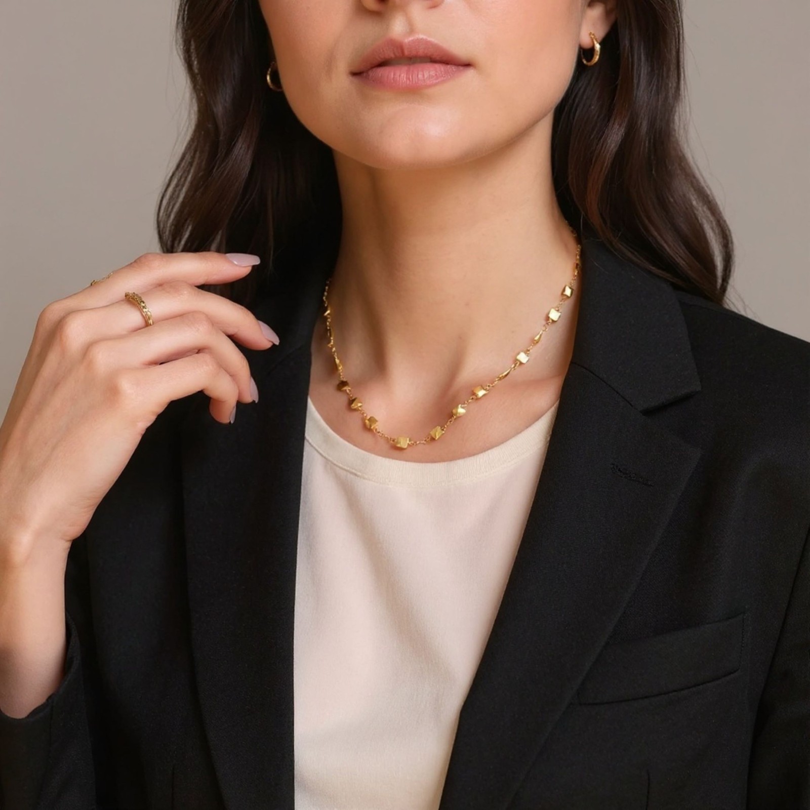 18K Gold filled stainless steel Charm dangle square Station necklace women