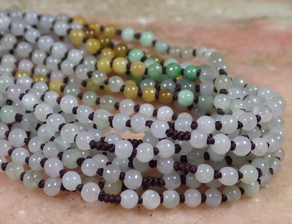 1Pcs ICY Green Yellow White A JADE Jadeite Bead beads Necklace 21 inch 101296