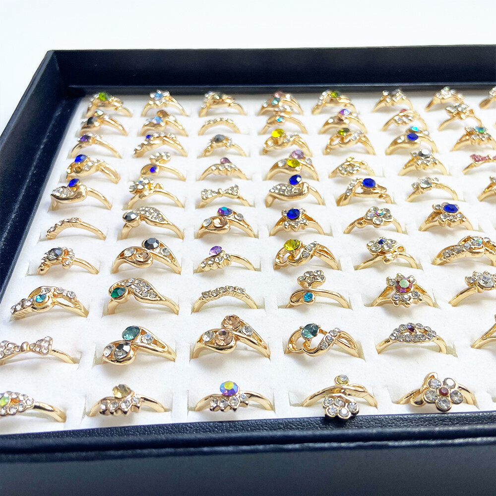 10-100Pcs Wholesale Rings Crystal Mixed Rings Bulk Finger Band Ring Jewelry Lot