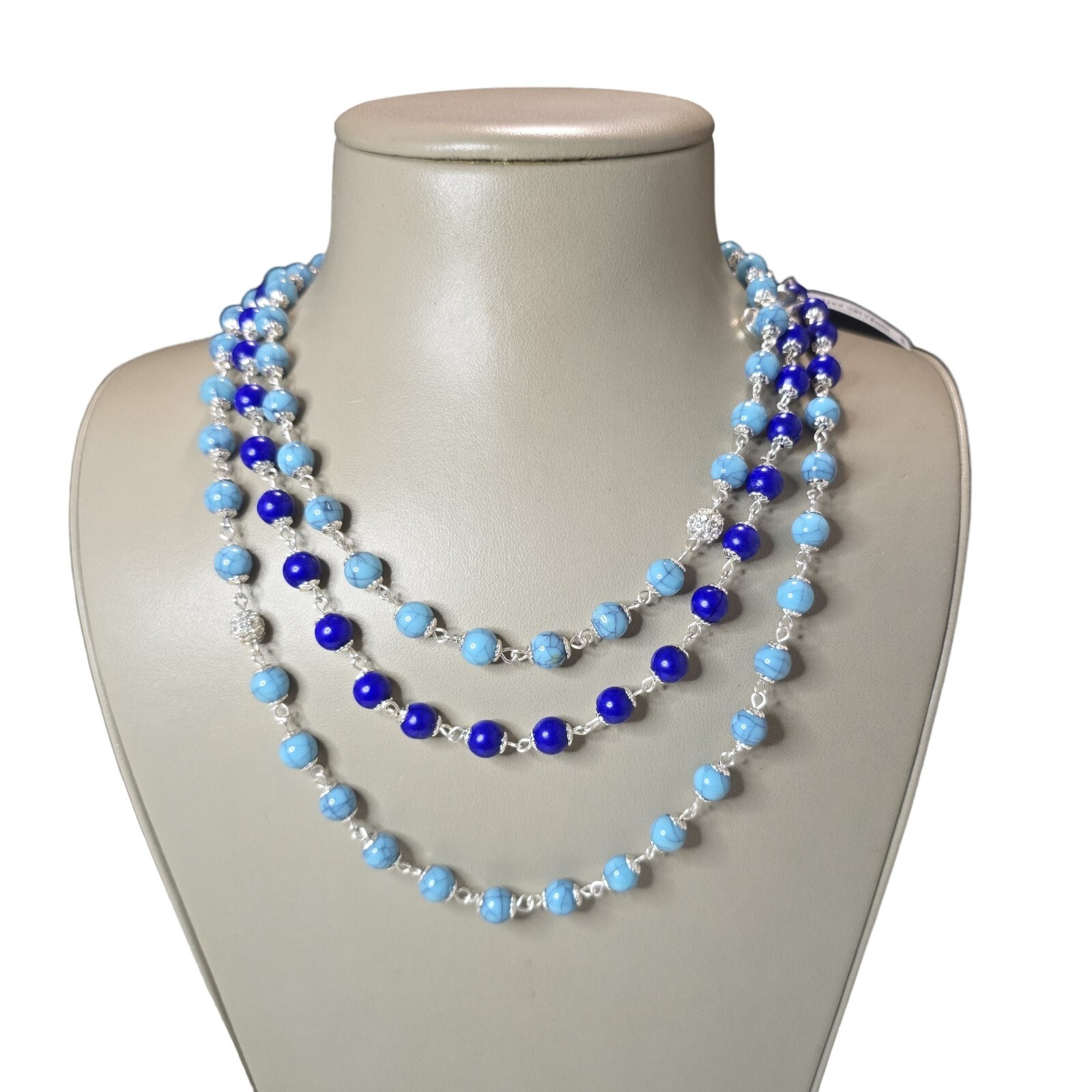 Vera Bradley Women’s Two Tone Blue Silver Tone Long Beaded Necklace NWT MSRP $58
