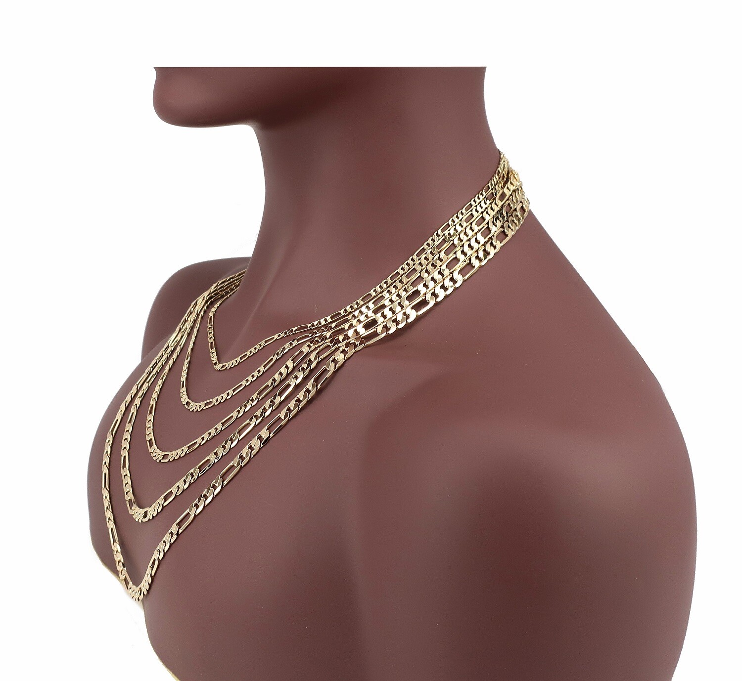 14k Italian Figaro Link Chain Necklace Bracelet 3mm 4mm 5mm 6mm Gold Plated