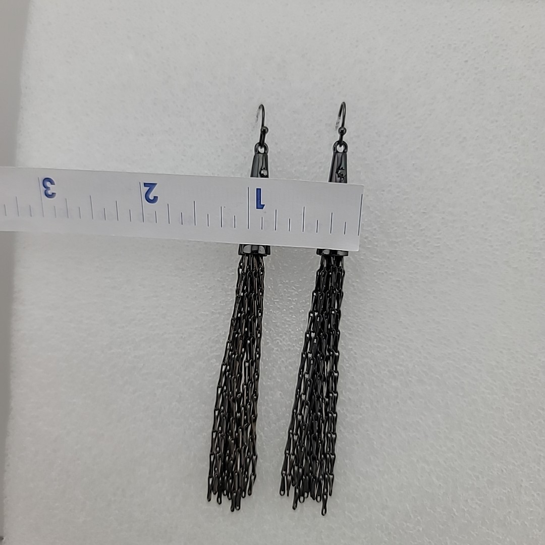 Gun Metal Grey Tassel Fringe Dangle Pierced Earrings