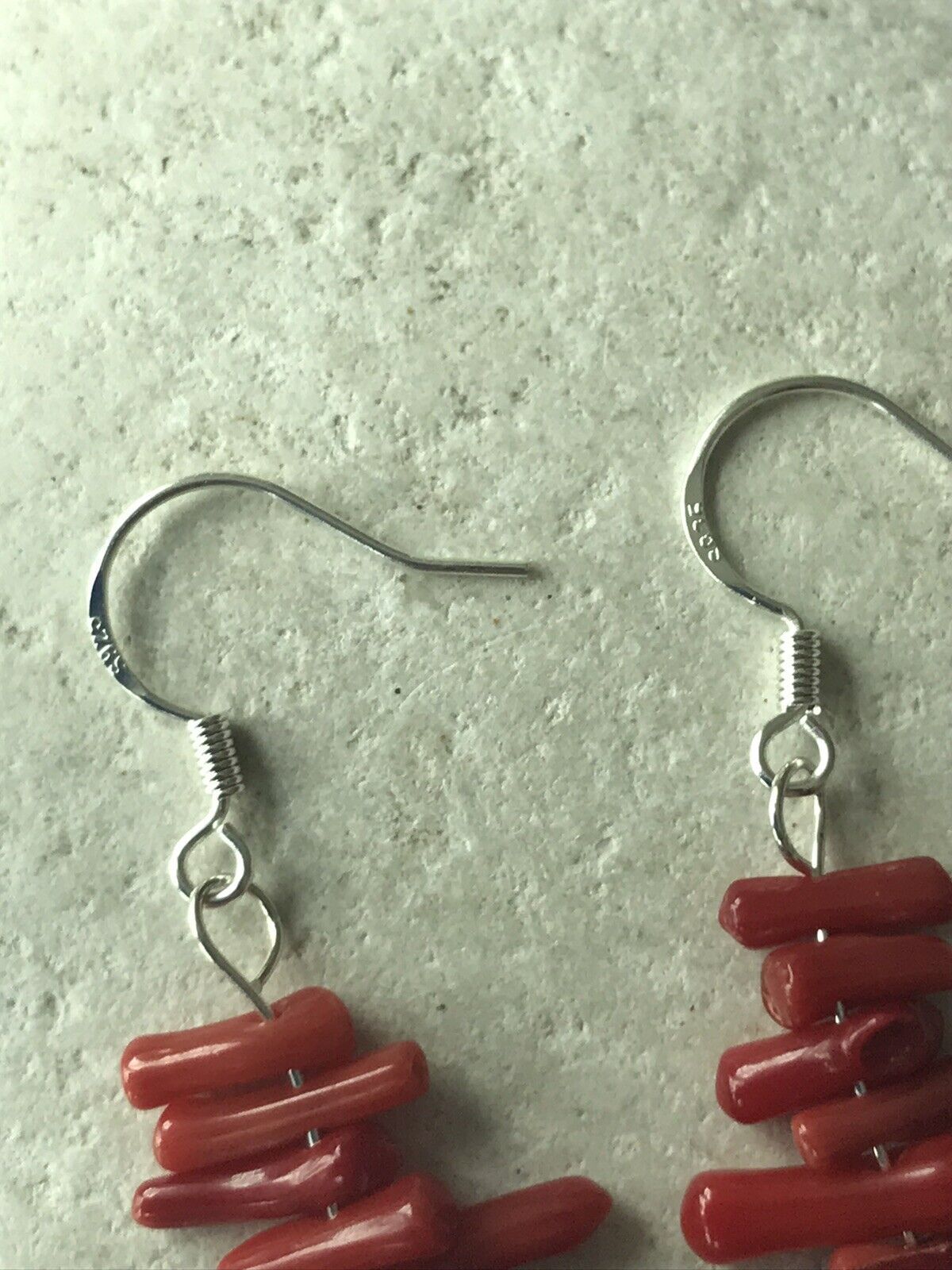 Genuine 3-10mm Red Coral Chips Earrings – 925 Sterling Silver – Gift