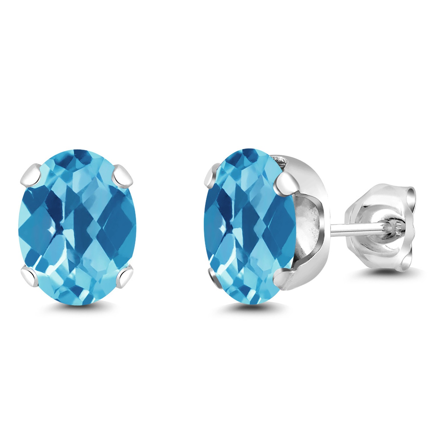 2.60 Ct 8x6mm Swiss Blue Topaz 925 Sterling Silver Stud Earrings