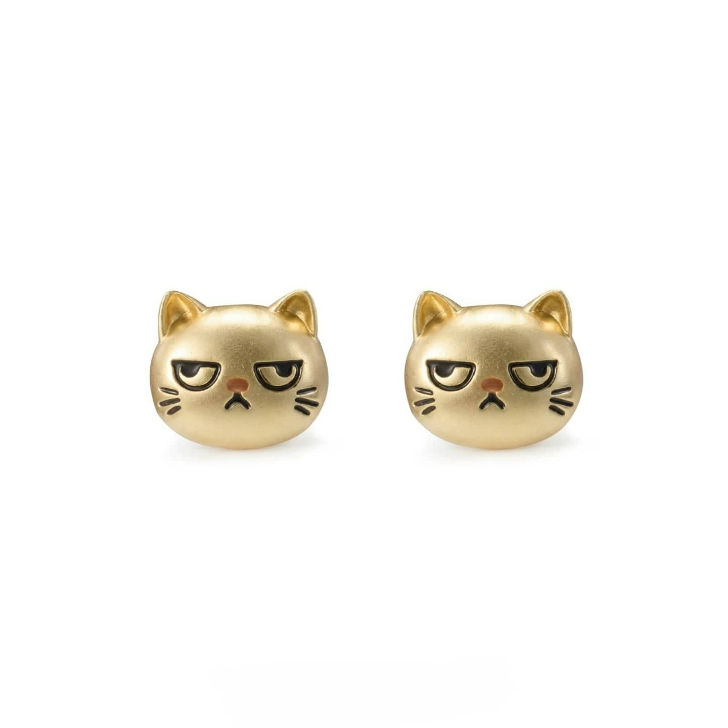 Grumpy Cat Gold Stud Earrings Funny Animal Meme Kitty Jewelry Gift