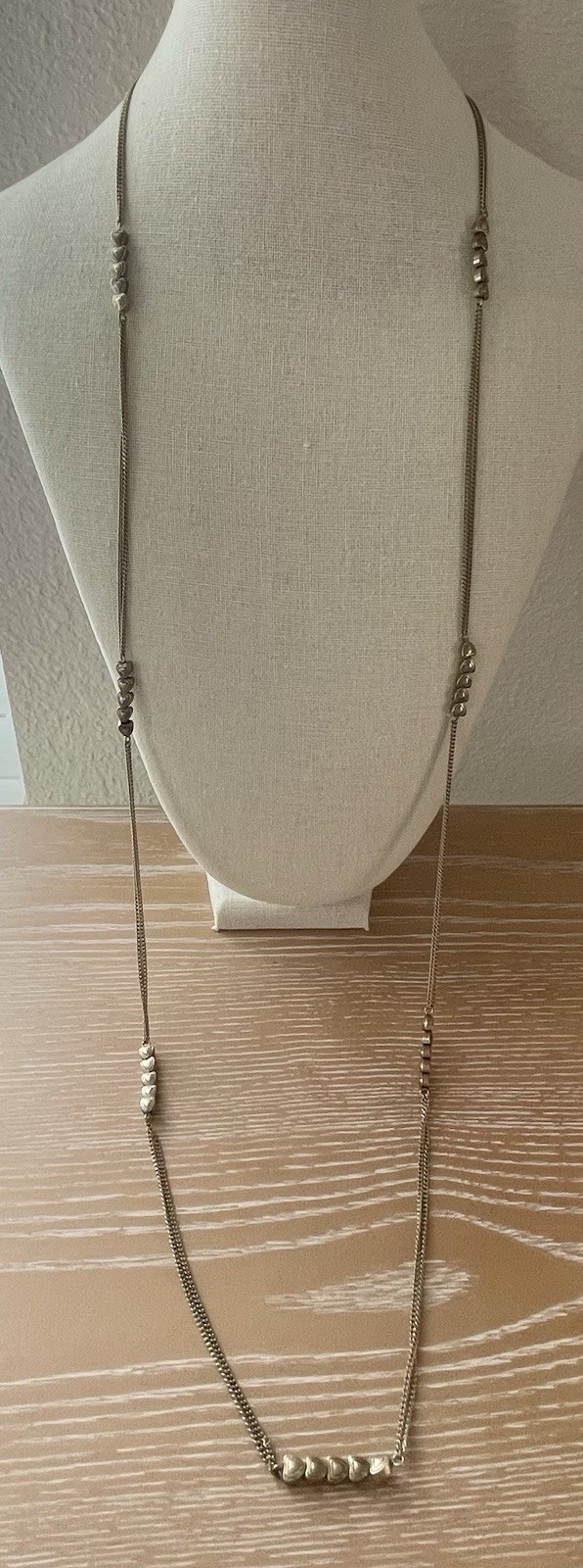 Jessica Simpson Gold Tone Heart Beaded Chain Long Statement Necklace