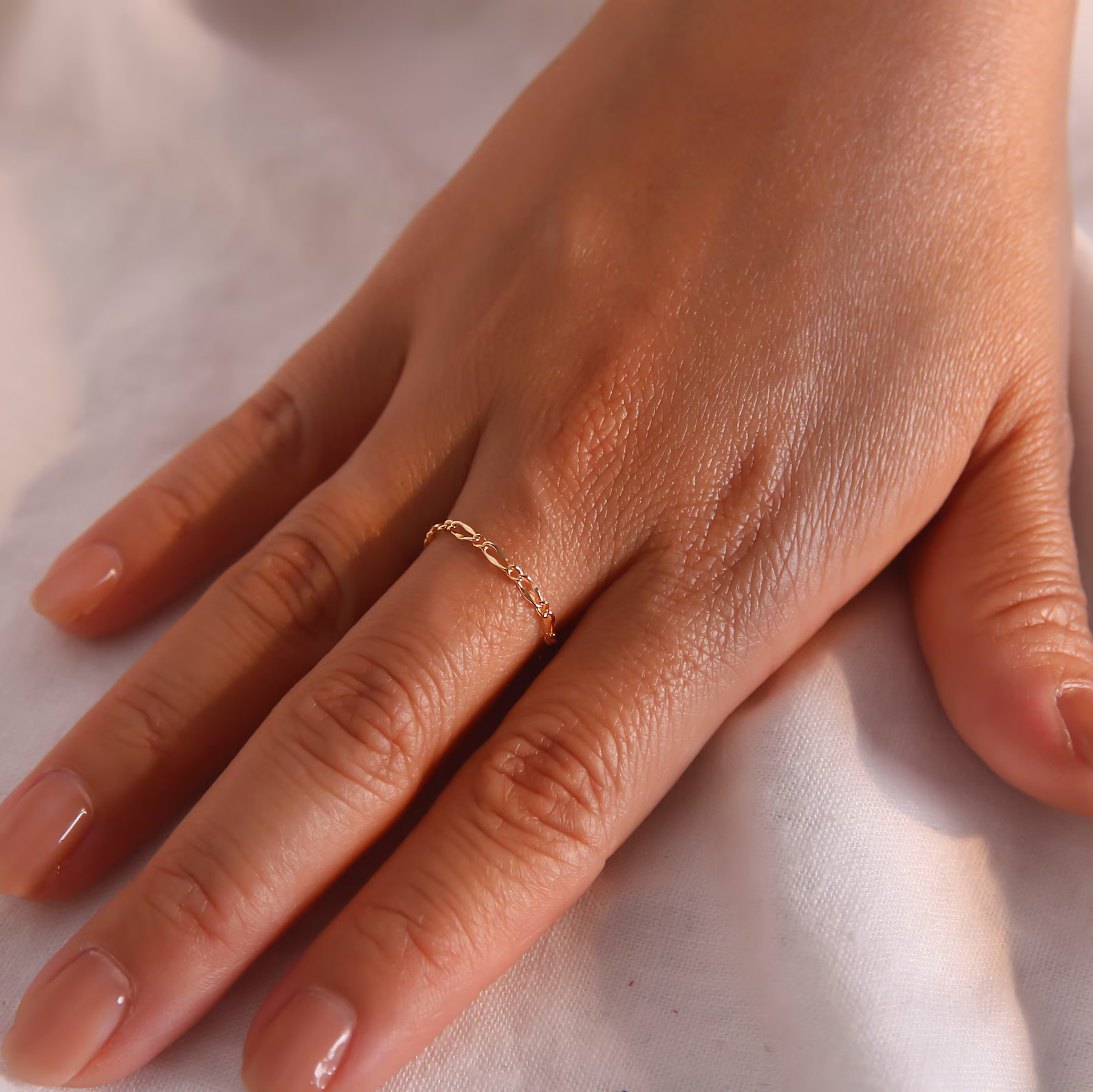 Minimalist Dainty Ring Gold Over 925 Sterling Silver Simple Chain Design Women