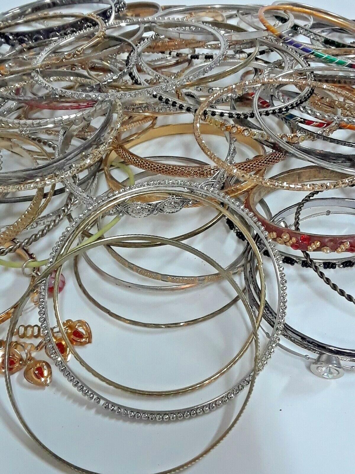 Bangle Bracelets. goldtone, silvertone, enamel, stones. Large lot. Adult size
