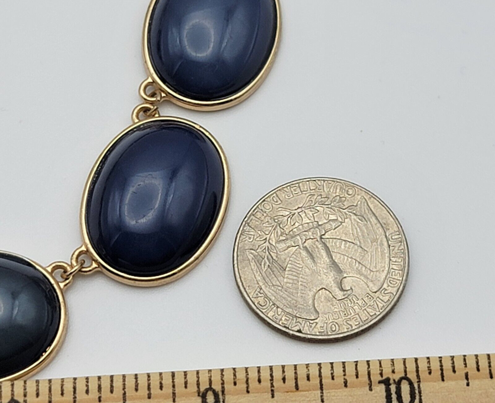 Gold-Tone Blue Cabochon Bib Necklace 19.5 In Statement Layered Lobster Clasp