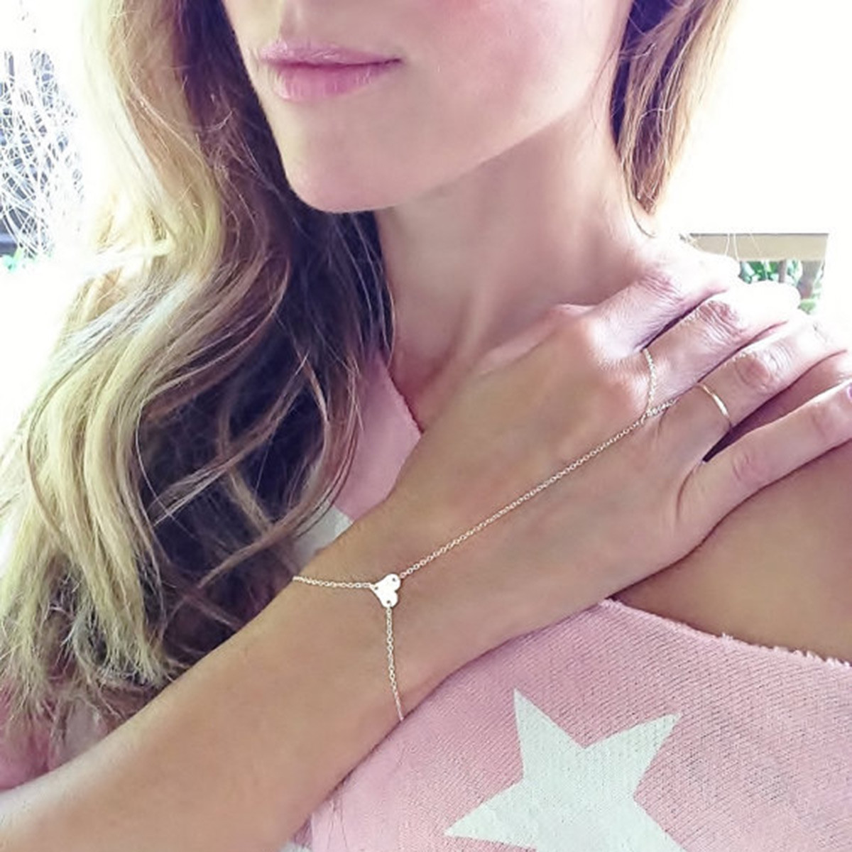 Sexy Sparkles Retro Bracelet Finger Ring Bangle Slave Chain Gold Plated