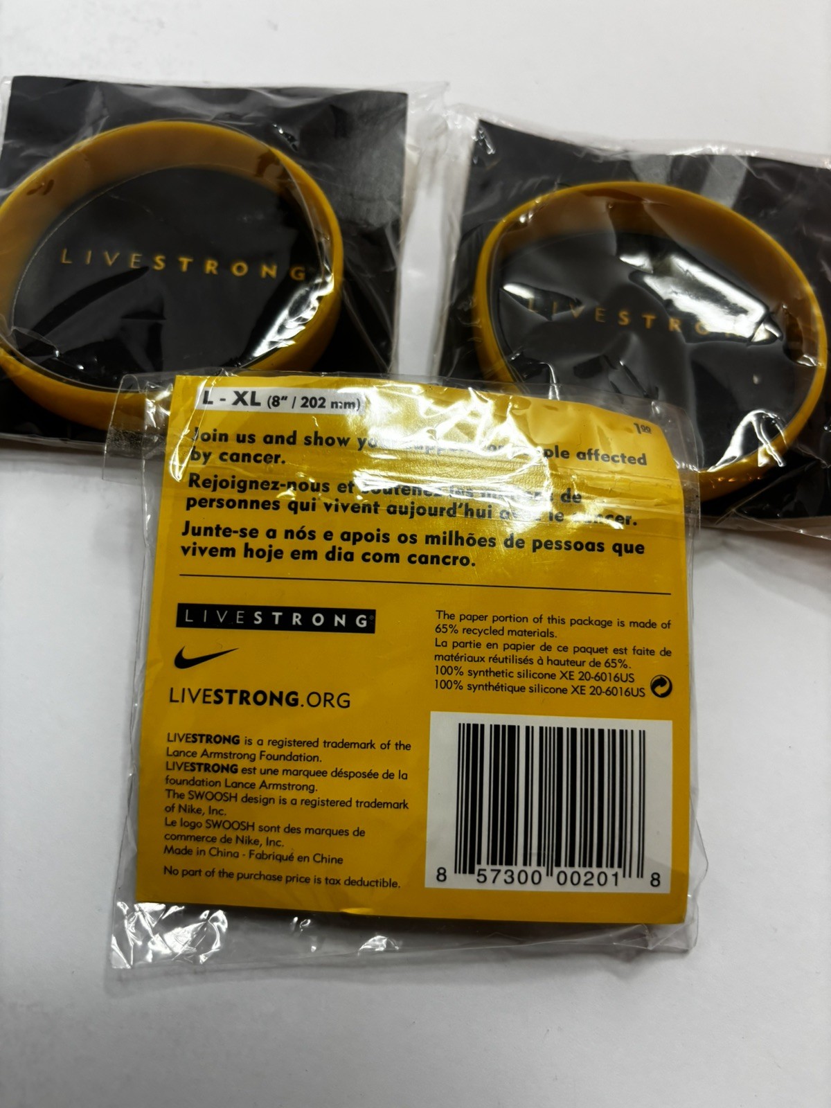 Three Nike LIVESTRONG Authentic Wristband Bracelet NEW L-XL