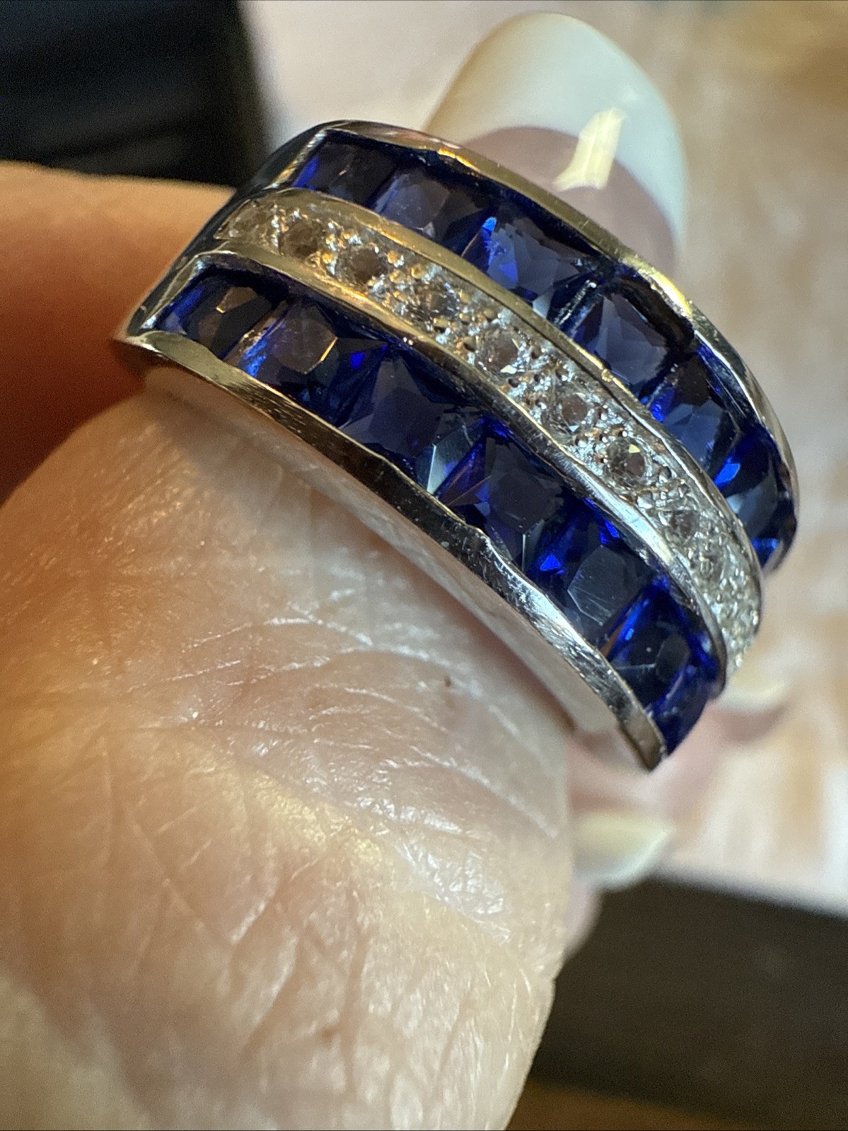 Blue Sapphire Invisible Setting Size 7.25 Statement Piece Sterling Silver
