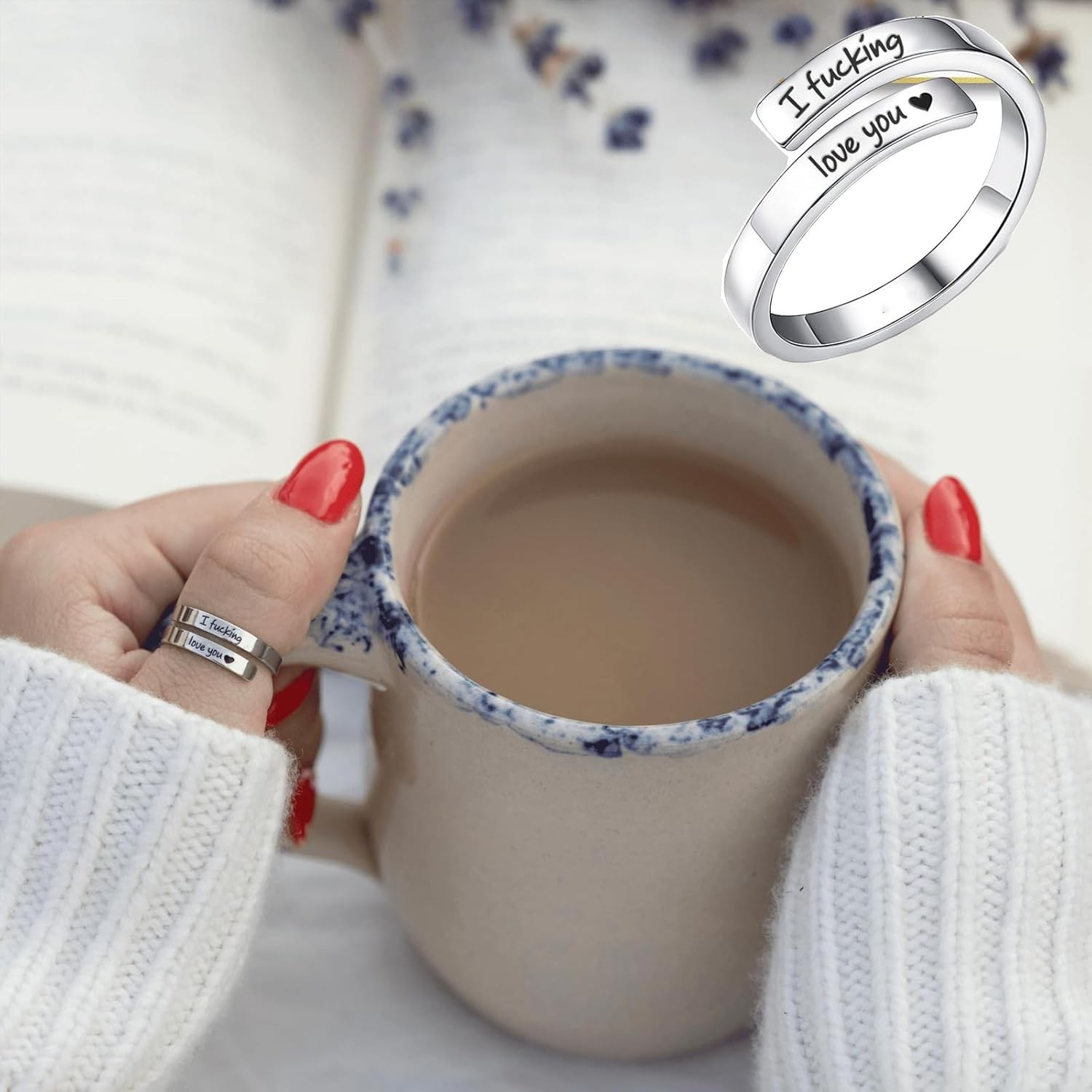 Romantic Gift Ring for Women – Adjustable Engraved “I Fcking Love You” Band