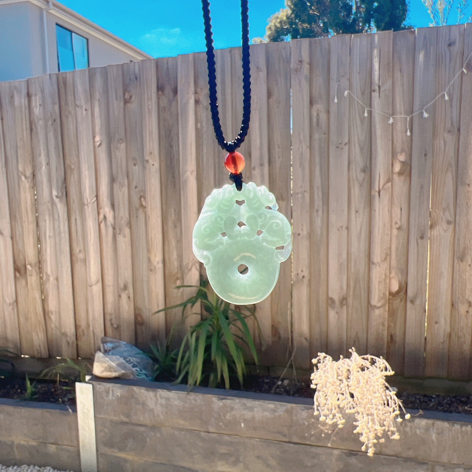 Good Quality Natural Burma Jade Sky Blue Jade Pixiu Pendant Necklace