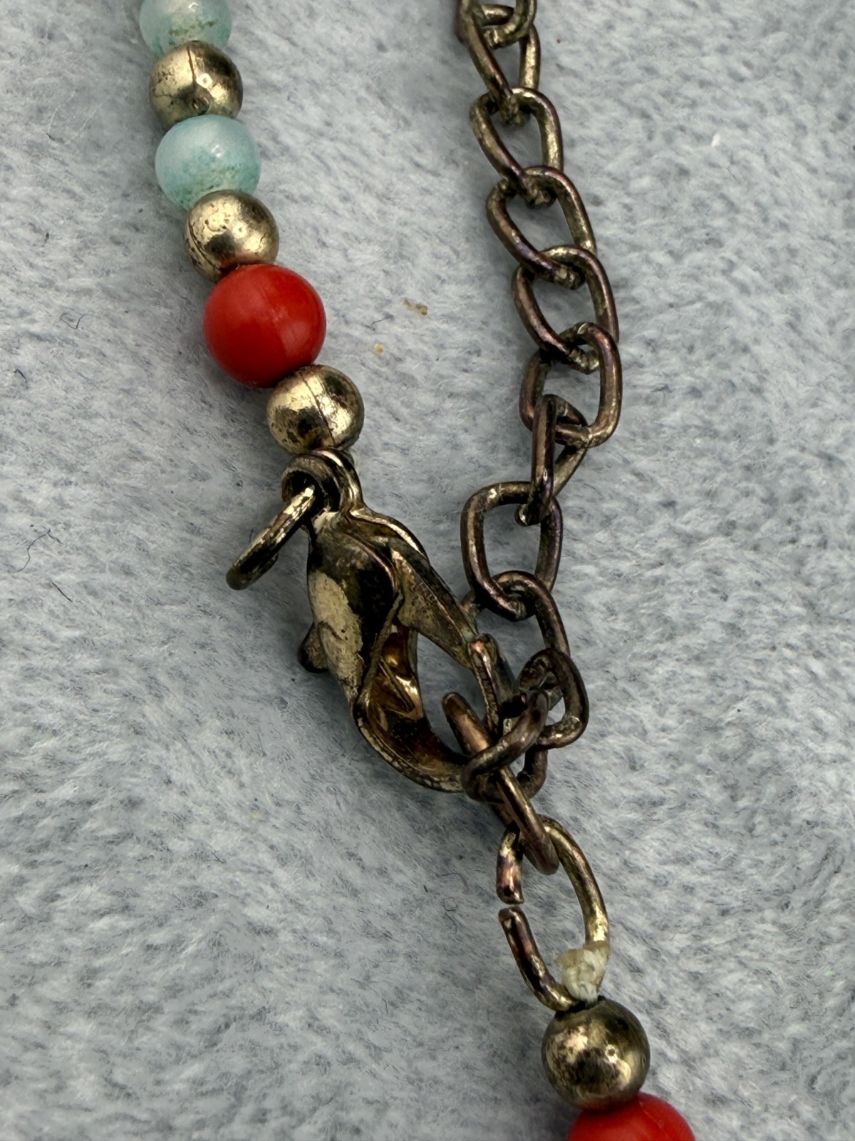 Bohemian Retro Layered Necklace Tibetan Style Red Blue Beads Gold Tone 26″