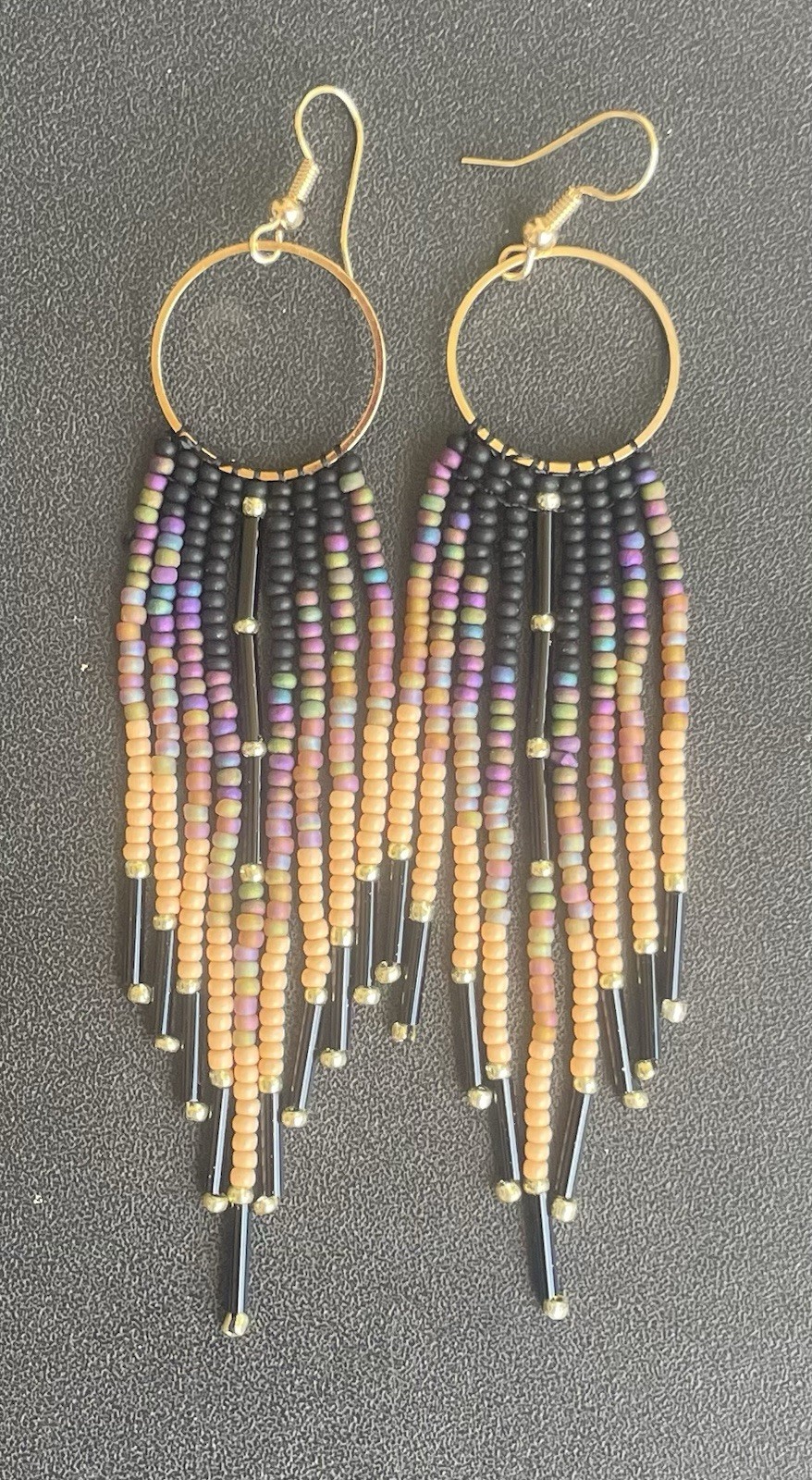 Boho Native Style Multicolor Seed Bead Beaded Earrings Fringe Tassel Hoop Long