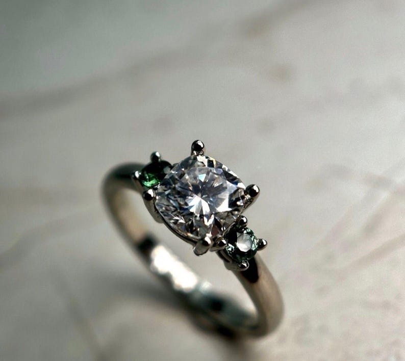 Moissanite And Side Colour Stones Ring 925 Sterling silver Engagement Ring.
