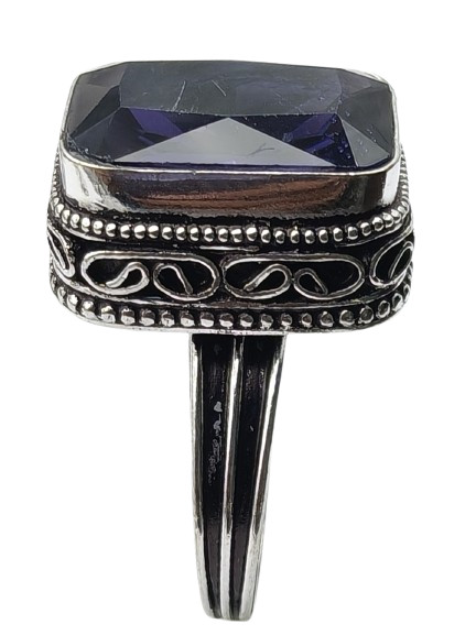 Amethyst Hydro Gemstone Antique Silver Plated Ring US Size-10.75 A 1332