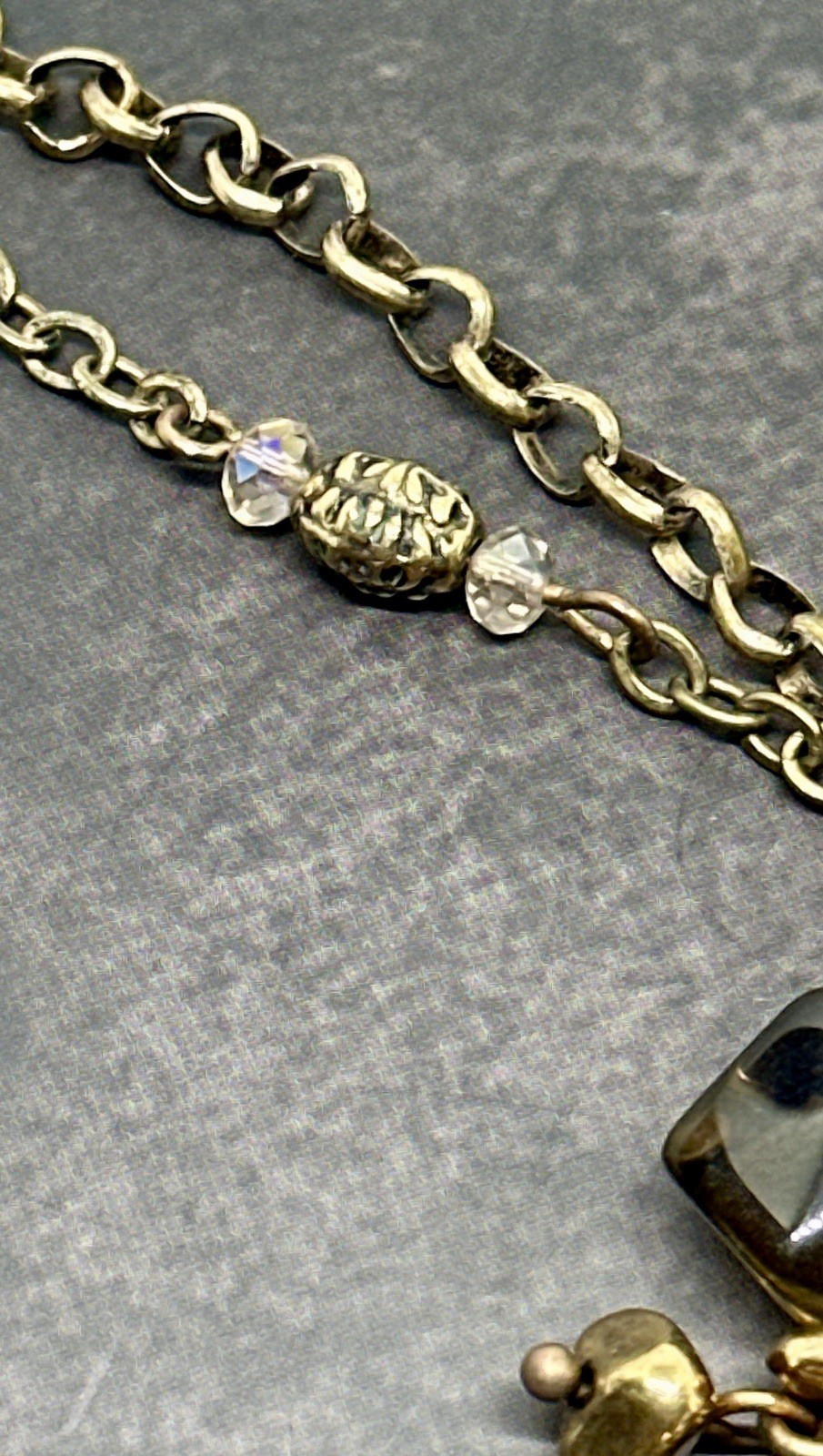 CHICO”S Double Gold Tone Chain Rose Quartz Pendants Dangle 18″ – 22″ Necklace