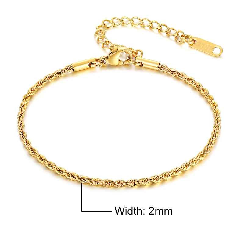 Unisex Rope Chain Bracelets for Men Women, Stainless Steel Twisted Links Chain