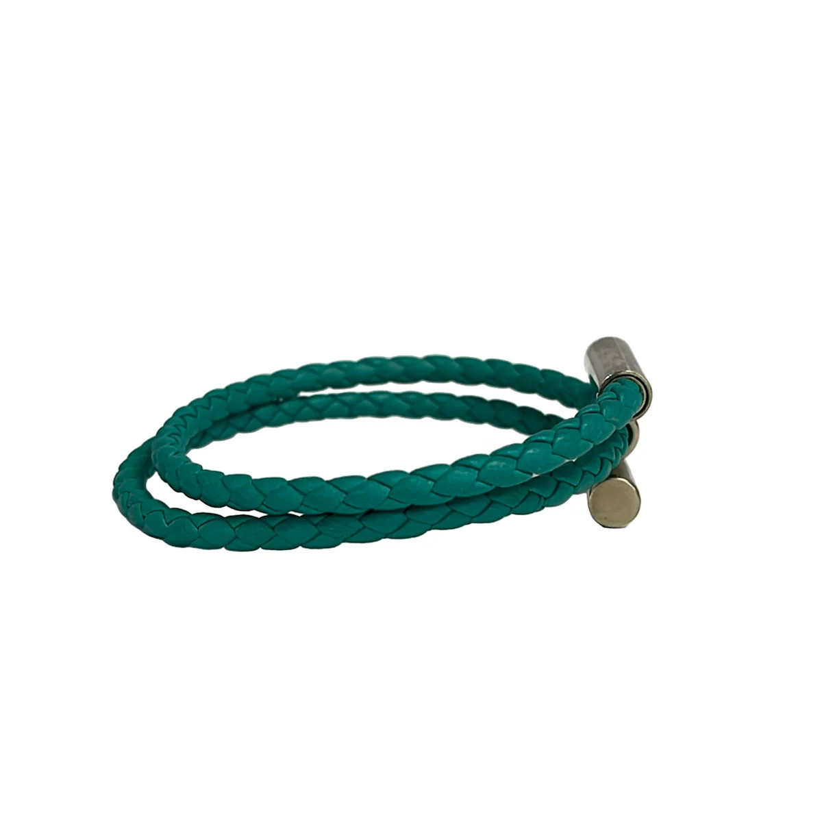 HERMES Tournis Blue Silver Leather Hardware None Bangle