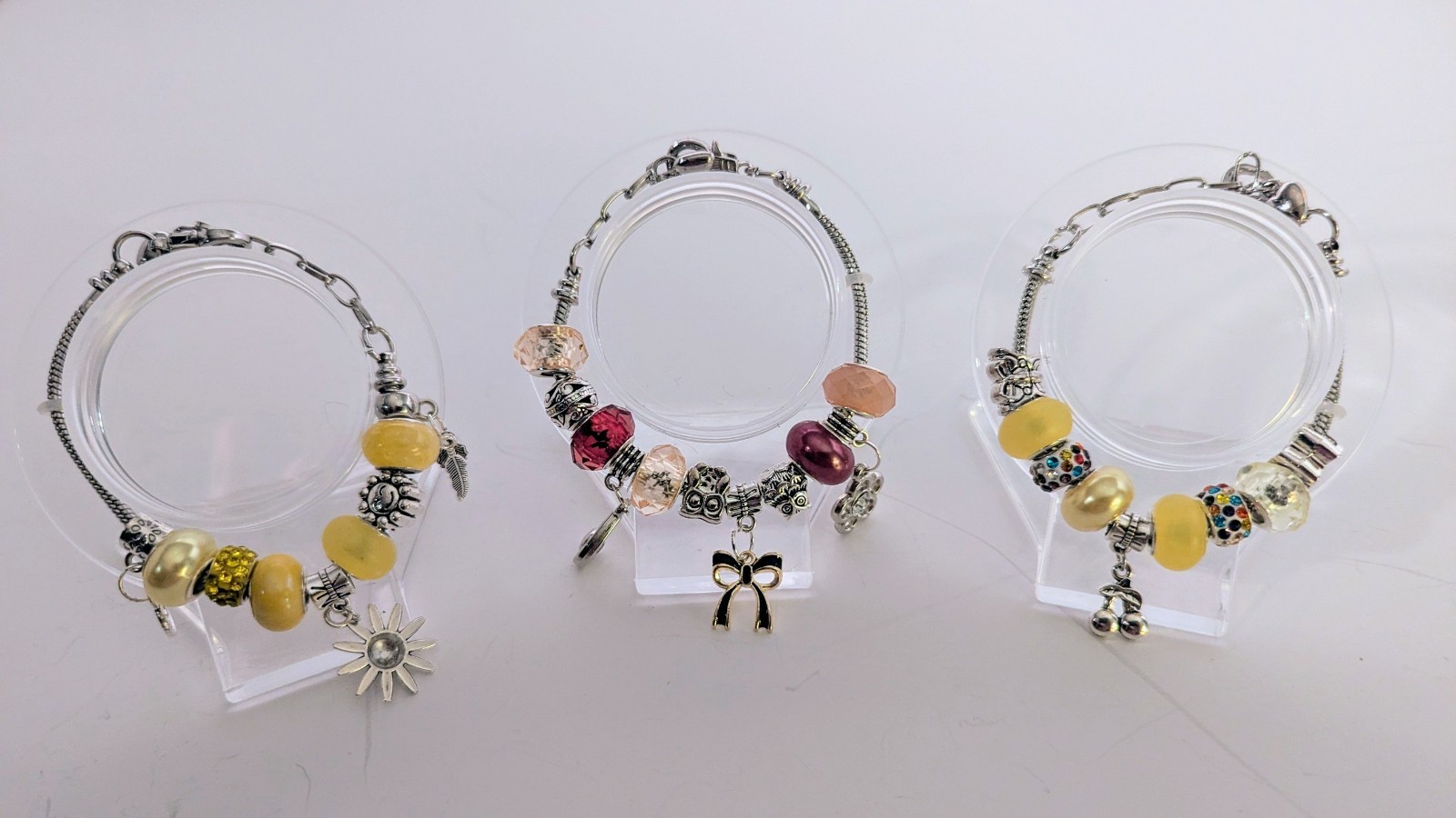 Customizable Silver Bracelets With Large Hole Beads & Charms. OOAK made To Order
