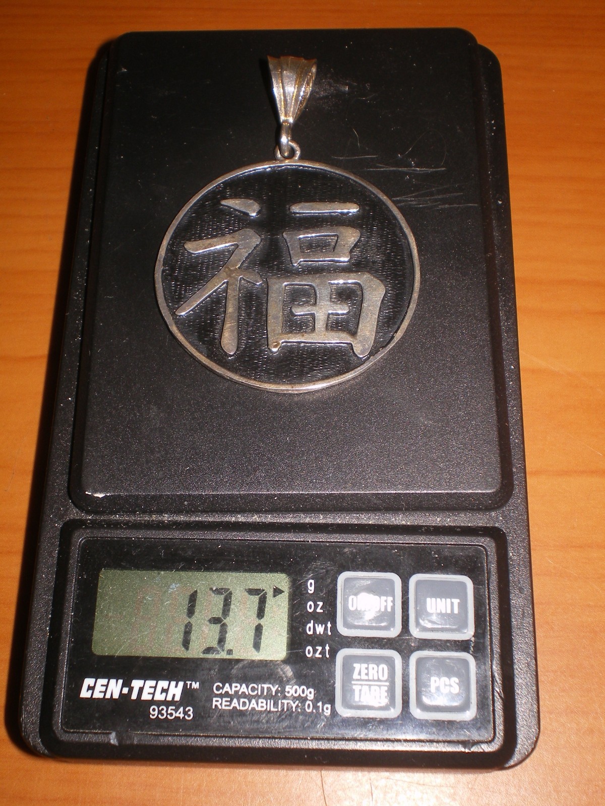 925 Sterling Chinese Double Sided Pendant Protection & HAPPINESS 13.7 gr
