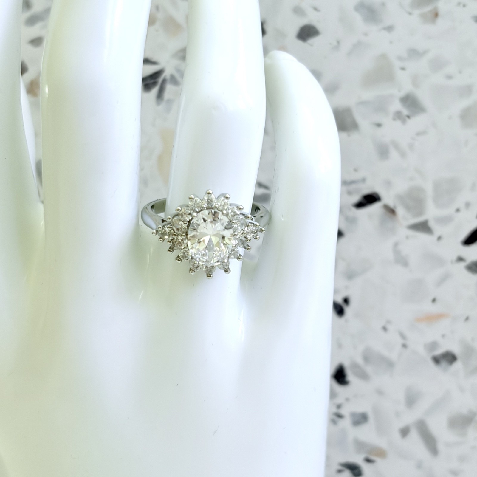 Vintage-Style Starburst Halo 14k Gold 925 S.S. Simulated Sapphire Women’s Ring