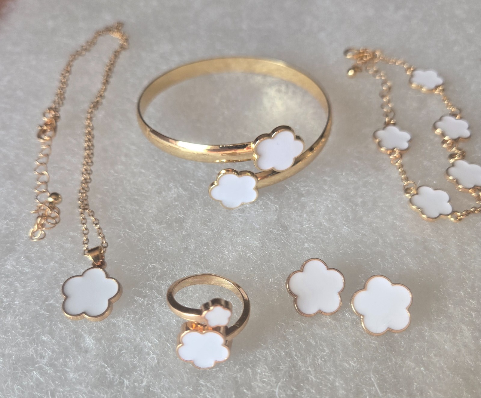 Stainless Steel Gold Clover Jewelry Set 5PCS gift set women