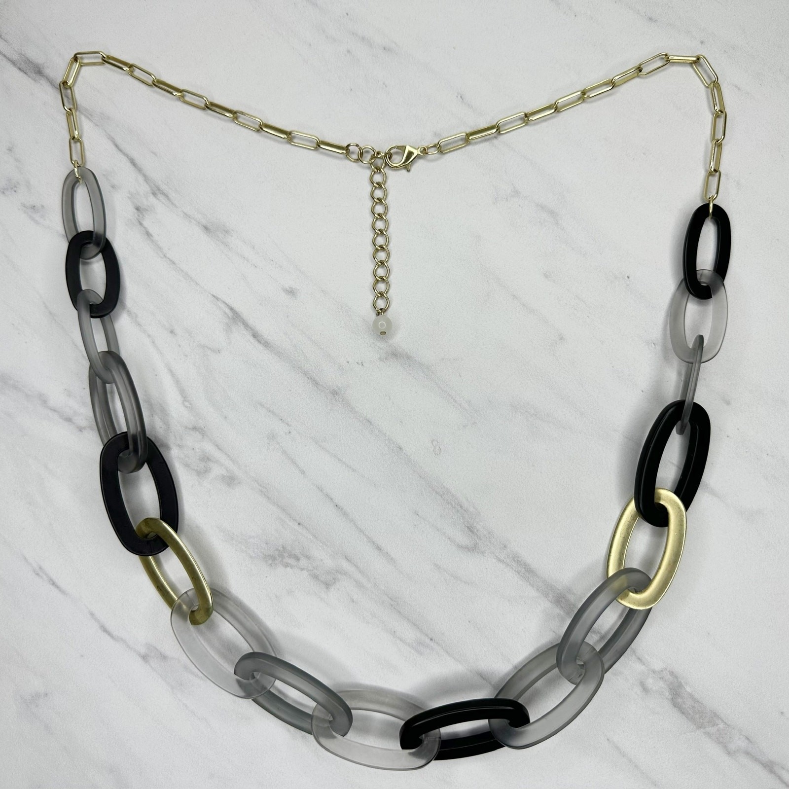 Chunky Plastic and Gold Tone Metal Chain Link Long Necklace
