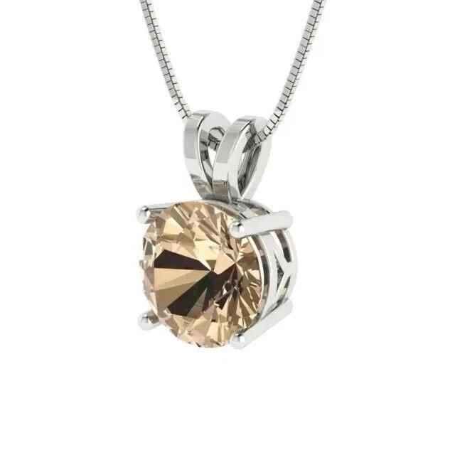2Ct Round Cut Simulated Chocolate Diamond Pendant Necklace 14k White Gold Plated