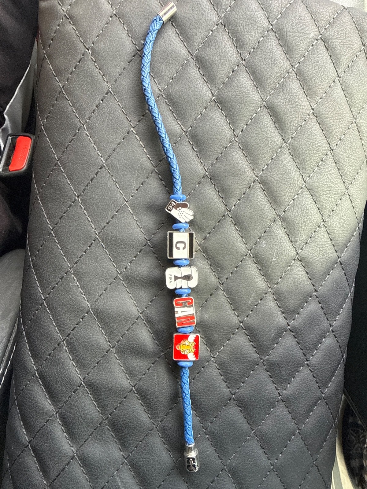 FIFA Braided blue Leather Beaded Charm Bracelet Magnetic Clasp Sports Canada