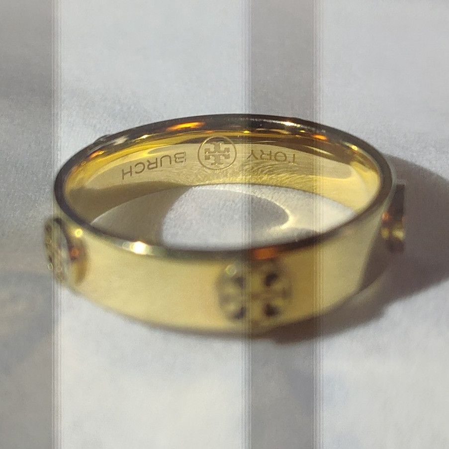 Tory Burch Gold Tone Logo Band Ring Size 7 Signed Metal No..