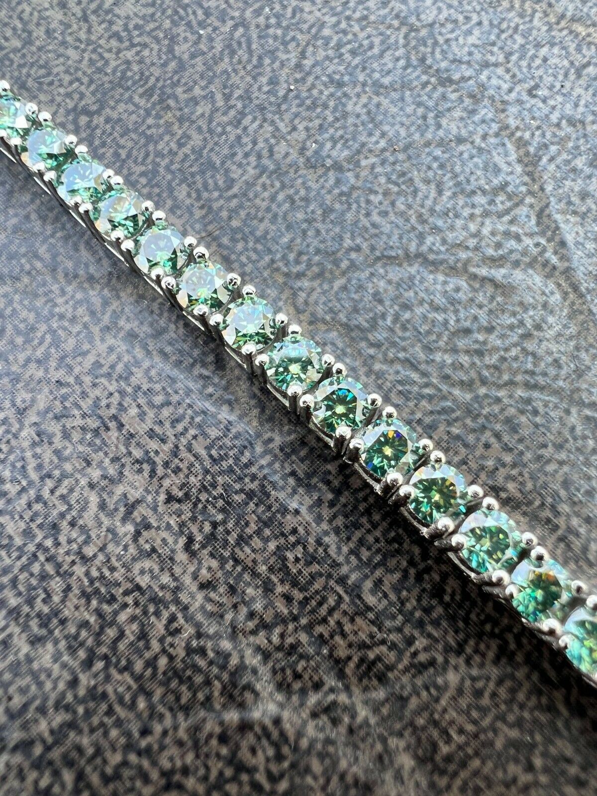 Blue Green MOISSANITE Tennis Bracelet 925 Sterling Silver Pass Test 3mm Hip Hip