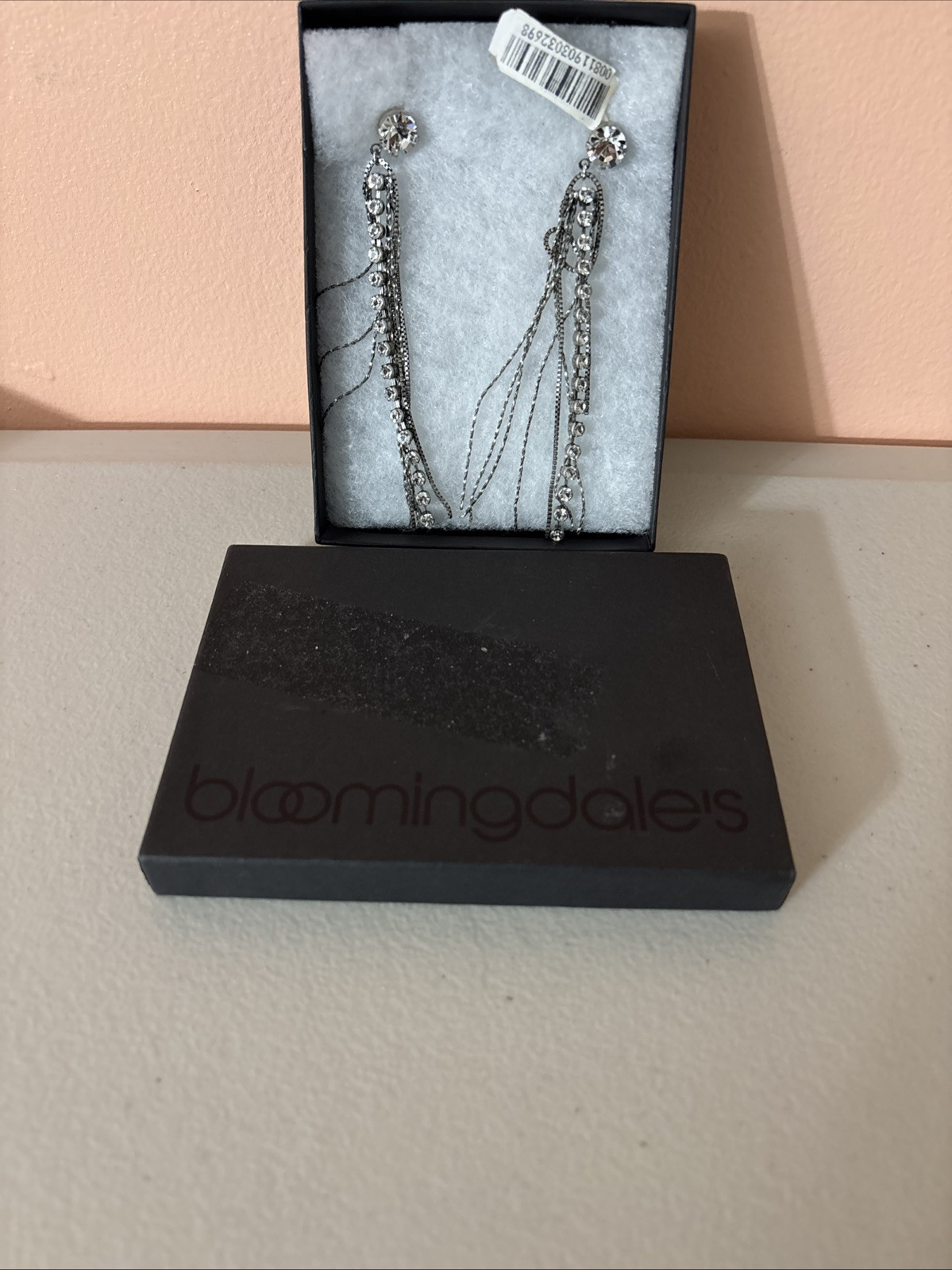 Bloomingdale’s Women’s Long Drop Hoop Earrings 2 Simulated Diamond Silver 4.5 in