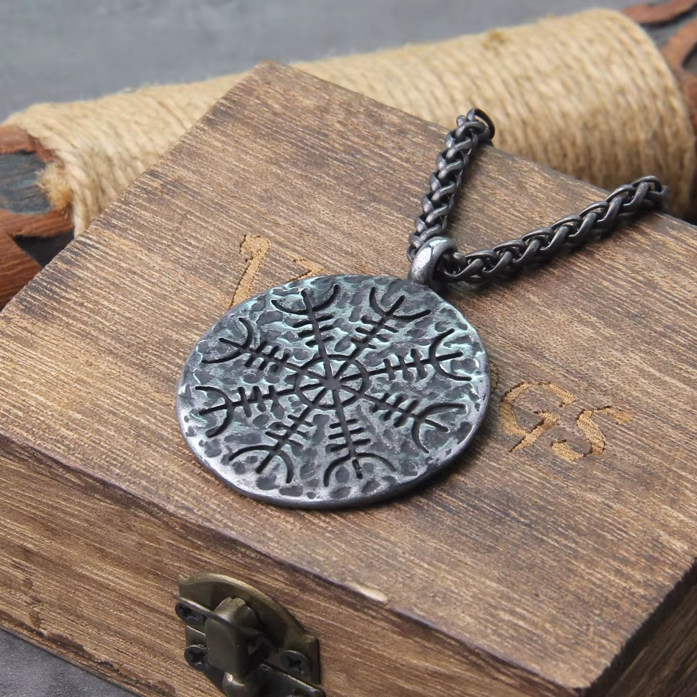 Viking Vegvisir Rune Pendant Necklace Stainless Steel Norse Compass Amulet