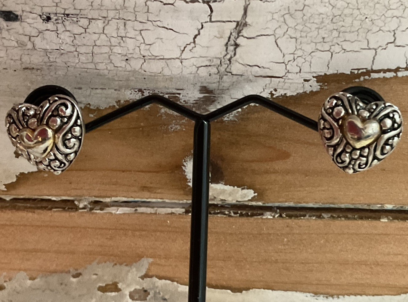 Retired Brighton Puff Heart Engraved Earrings