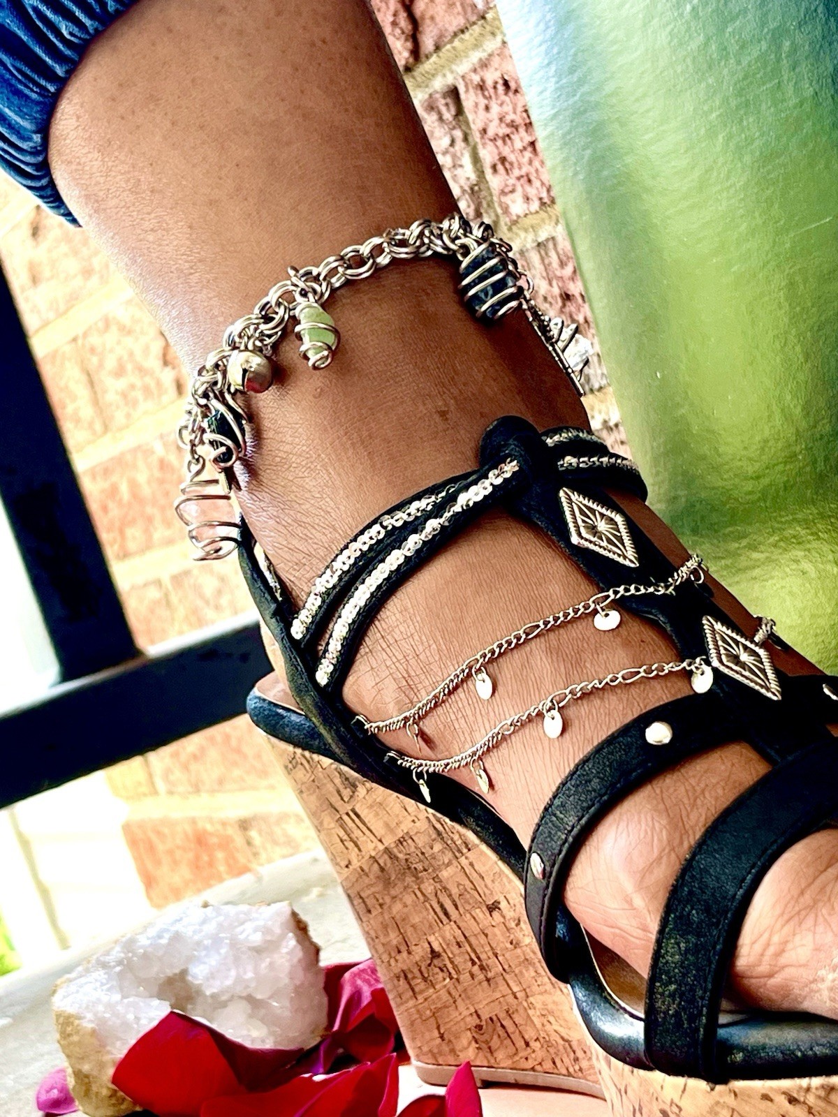 Copper/Antique Brass/titanium Non-Tarnish Link Chain/Charm/Crystal Anklet