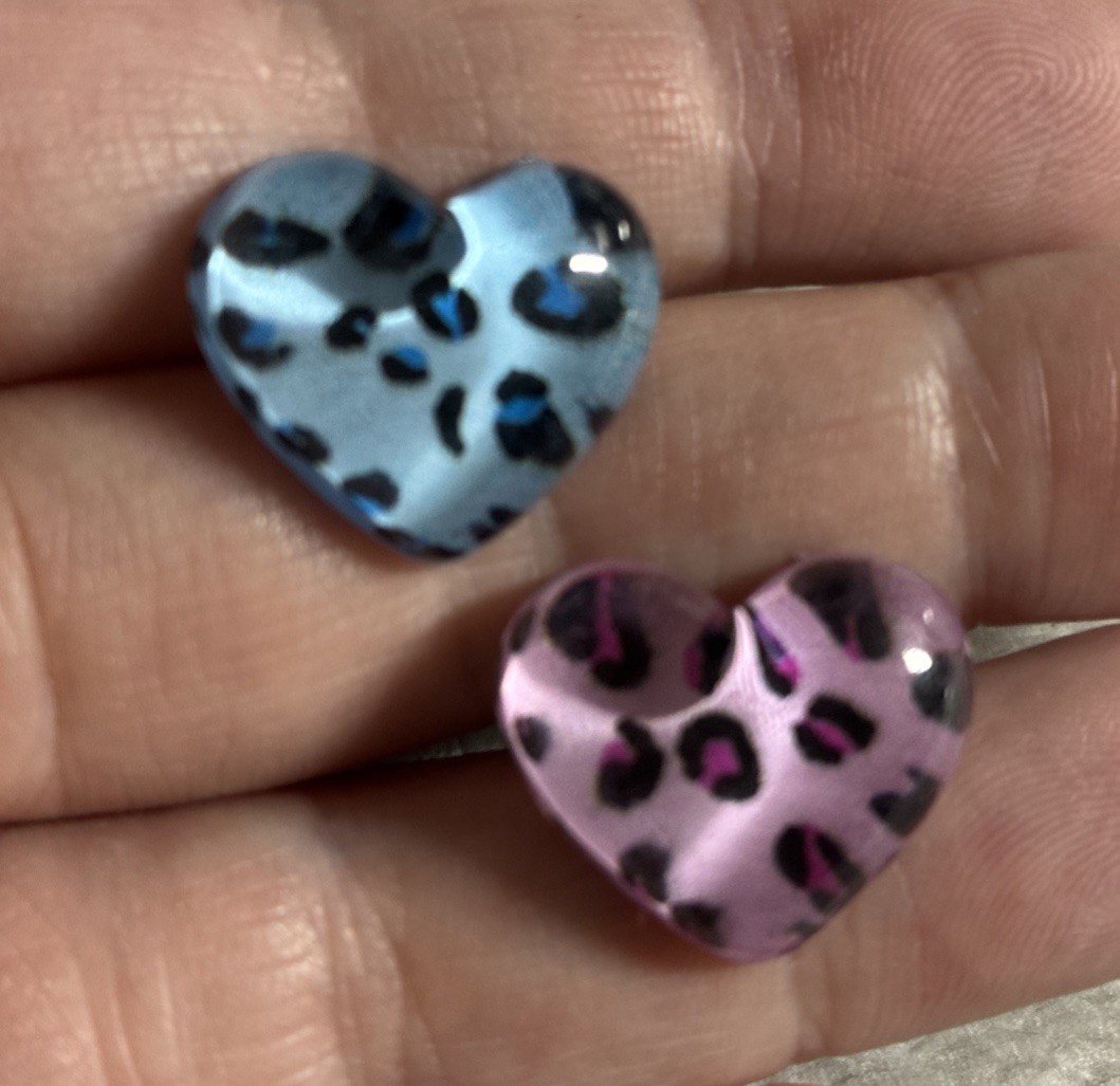 Handmade Blue/purple Chunky Heart Leopard Print Stud Earrings Cute Gift Novelty