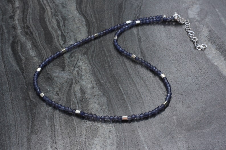 A++ Blue Iolite Faceted Round Gemstone Beads September Birthstone Necklaces 32”