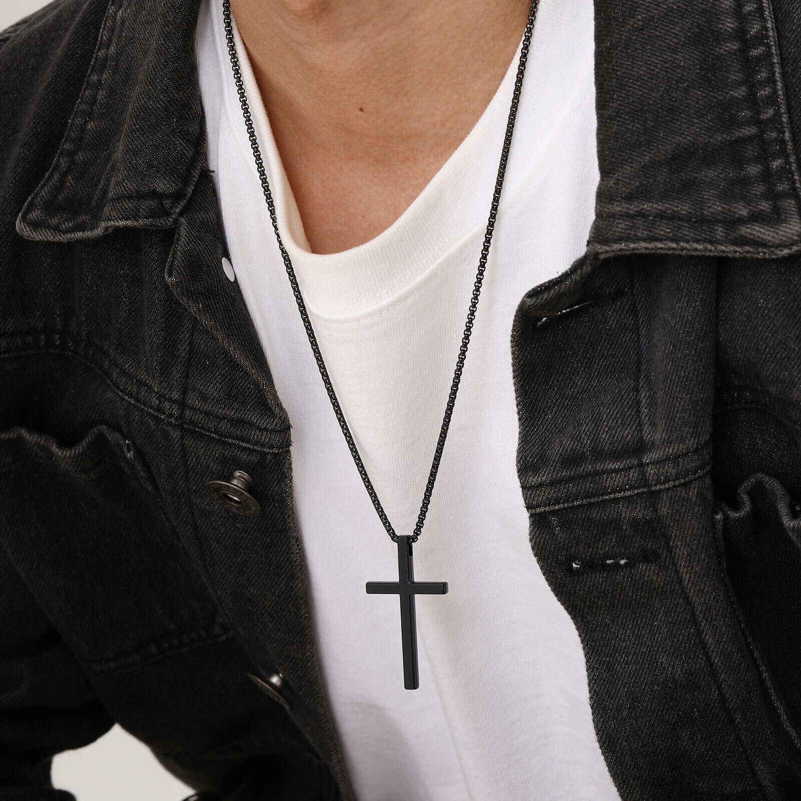 Cross Necklace for Men Women,Plain Cross Pendant Collar with Box Chain Gift