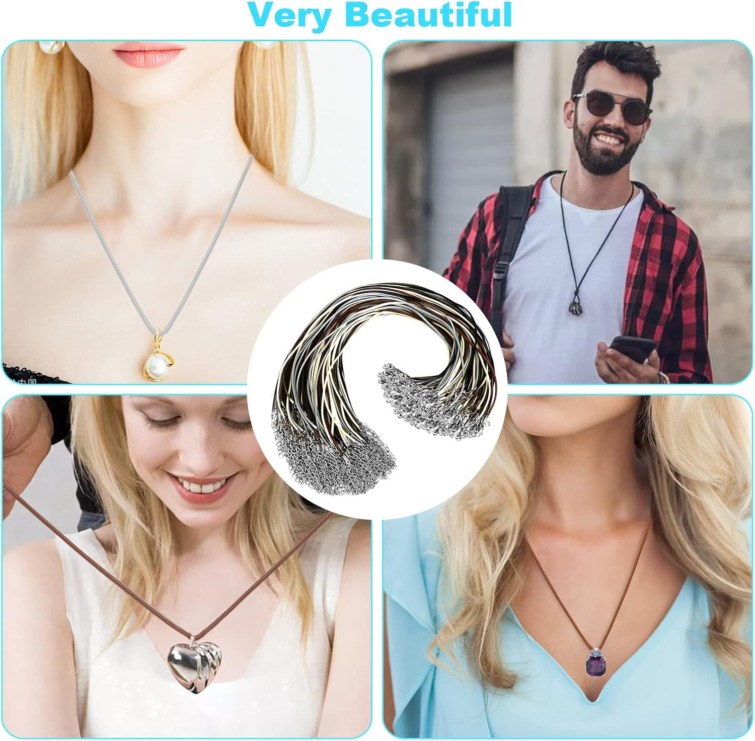 100 Pcs Leather Necklace Cord with Clasps, Rope Necklace String, 5 Colors Neckla